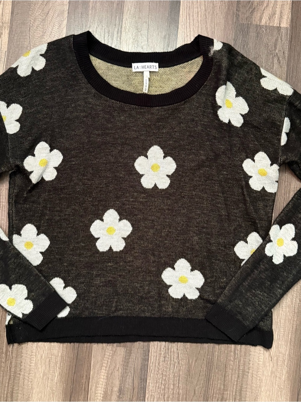 La Hearts Black Mix Crewneck Sweater